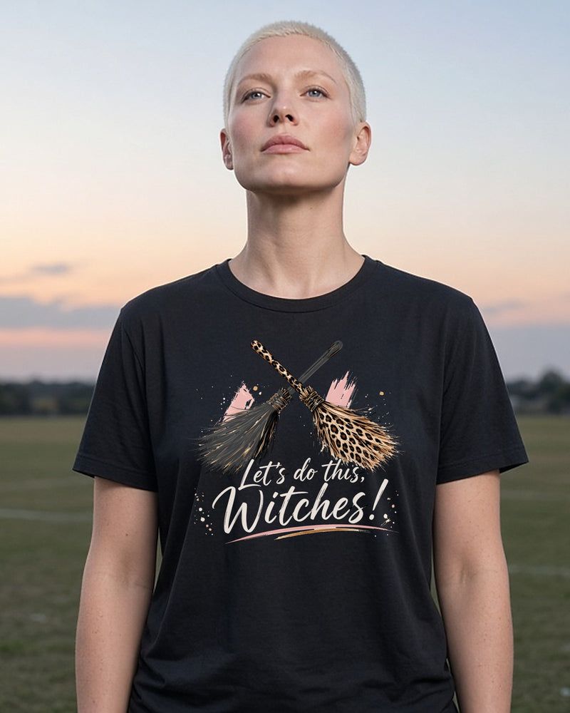 Let's Do This, Witches! women's relaxed tee on model, Black